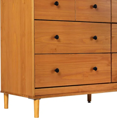 Vista 5 de Walker Edison Cómoda moderna de madera maciza con 6 cajones para almacenamiento de dormitorio, 57 pulgadas, color caramelo Caramelo-t