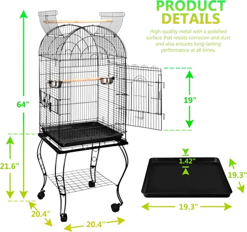Vista 5 de SUPER DEAL Jaula grande de hierro forjado de 64 pulgadas para cacatúas, conure, periquitos, pinzones, Budgie Lovebird, Canario, casa mediana