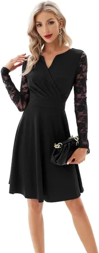 Vista 2 de GRACE KARIN Vestidos de cóctel de manga larga con encaje floral vintage para mujer