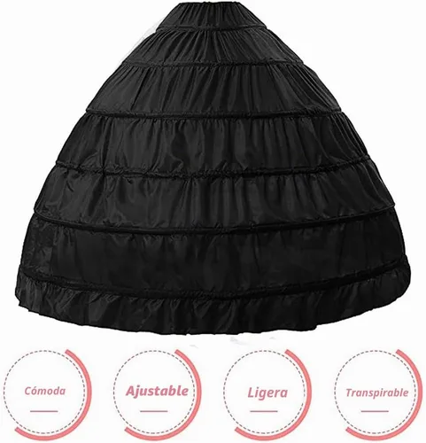 Vista 2 de 6 Hoop Skirt for Women Ball Gown Petticoat Underskirt Negro