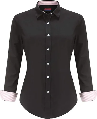 Vista 11 de Jandukar Camisas de manga larga con botones para mujer, camisas de traje para mujer