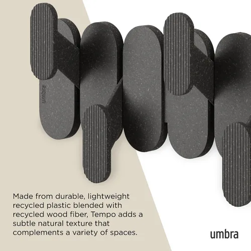 Vista 4 de Umbra Tempo Perchero de Pared – Organizador Moderno de Entrada con 6 Ganchos para Abrigatos y Toallas, ABS Reciclado/Fibra de Madera, Negro, Montaje