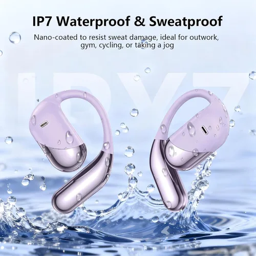 Vista 6 de Auriculares abiertos, clip para colocar sobre las orejas, auriculares inalámbricos, conducción ósea, micrófono integrado, pantalla LED Bluetooth