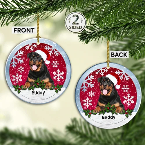 Vista 4 de Rottweiler - Adorno de Navidad personalizado para perro 2022, decoraciones colgantes de Navidad, adorno personalizado de Rottweiler, adorno