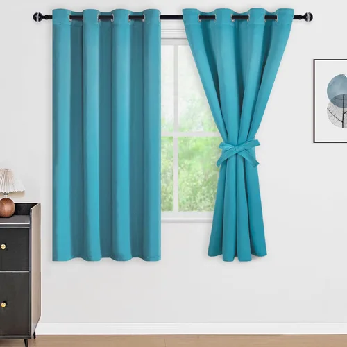 Vista 34 de DWCN - Cortinas 100% opacas para dormitorio con forro negro, cortinas de ventana de doble capa con aislamiento térmico que oscurecen toda la Azul