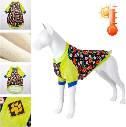Vista 2 de LovinPet Ropa para mascotas, fácil de usar, bosque de invierno, estampado floral en negro, ropa de perro con forro acogedor para perros, ropa
