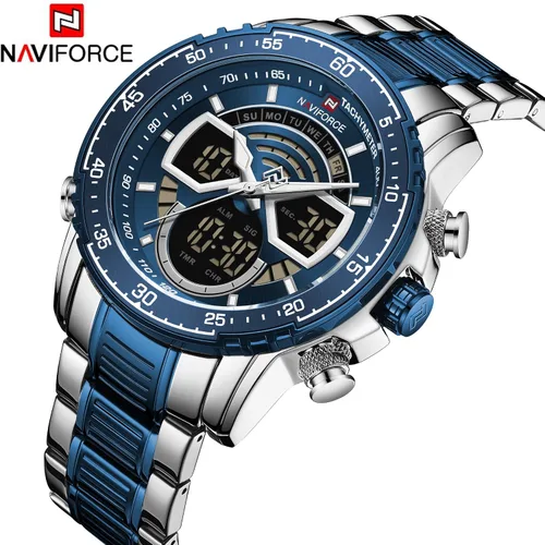 Vista 2 de NAVIFORCE Reloj para hombre cronógrafo impermeable deportivo analógico digital cuarzo relojes de negocios moda de acero inoxidable Militar