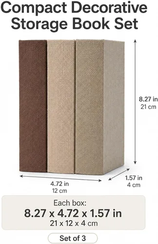 Vista 2 de DECOR4SEASON Juego de 3 cajas de libros de imitación decorativas de lino