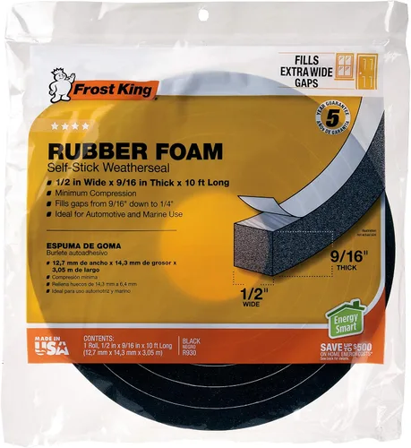 Vista 16 de Frost King R516H - Cinta de espuma de goma de esponja de 1-1/4 pulgadas por 7/16 pulgadas por 10 pies de grosor, color negro