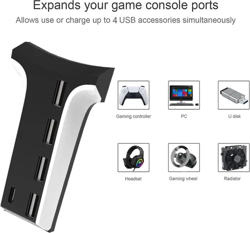 Vista 2 de Hub USB PS5 concentrador USB de 5 puertos para PS5 cargador USB de concentrador de expansión de alta velocidad USB para consola de juegos PS5 con 4