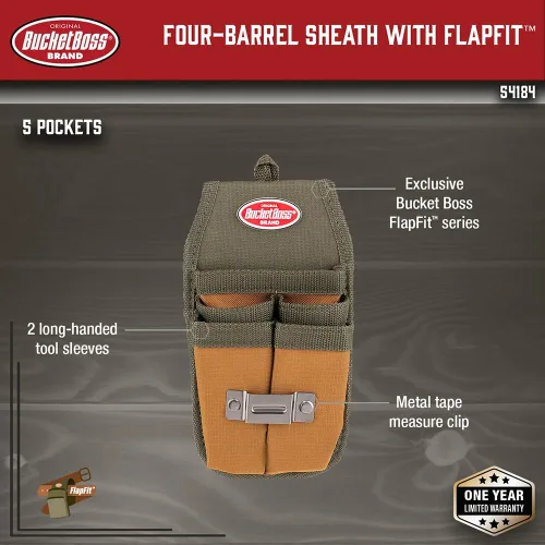 Vista 12 de Bucket Boss Funda para herramientas de cuatro barriles con solapa para caber instantáneamente sobre un cinturón o en un bolsillo de pantalones