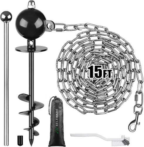 Vista 22 de SELEWARE Cable de amarre y estaca para perros, anclaje giratorio de 17 pulgadas a prueba de óxido con cable resistente de 15 pies para perros