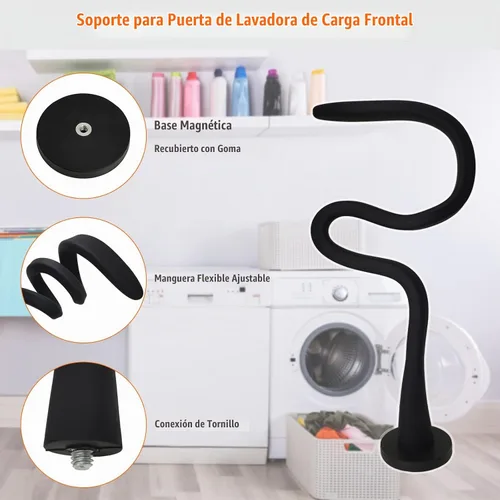Vista 3 de Soporte y tope para puerta de lavadora de carga frontal, soporte de puerta de lavadora removible con base magnética de 43mm, tope flexible