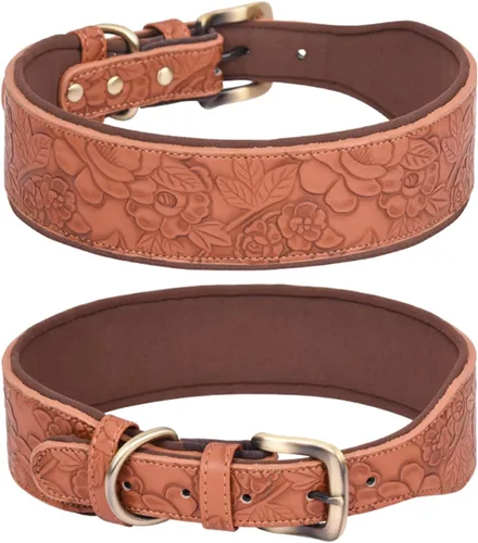 Vista 6 de Collar básico de piel sintética para perros grandes, medianos y pequeños, estampado en relieve (M, negro)
