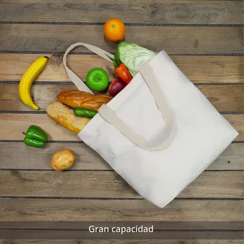 Vista 2 de TOPDesign Paquete de 2 bolsas de lona con cierre magnético, bolsas de compras reutilizables para comestibles, haz tus diseños creativos Beige
