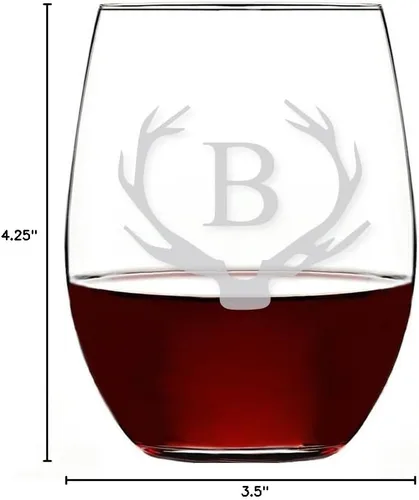 Vista 6 de Antler Initial - Copa de vino sin tallo (15 onzas, letra B, 4 unidades)