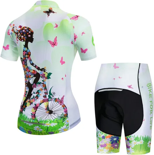Vista 2 de Hotlion Conjunto de camiseta de ciclismo para mujer de manga corta con bolsillo