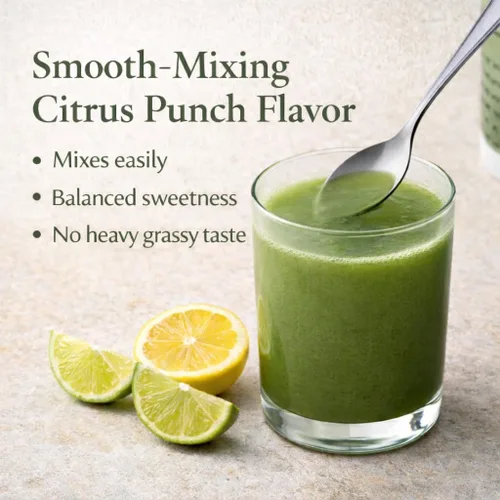 Vista 5 de Polvo Super Greens - Sabor a ponche cítrico - Hecho con ingredientes vegetales orgánicos, espirulina, fibra prebiótica, cultivo probiótico