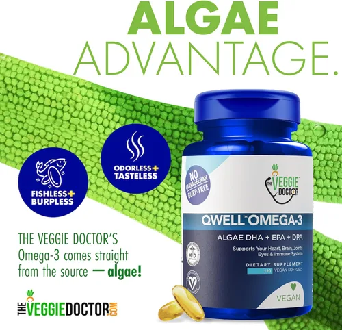 Vista 3 de Suplemento de Omega 3 vegano – Omega 3 de algas con DHA EPA DPA – Cápsulas veganas de algas – Alternativa al aceite de pescado – Fórmula de aceite
