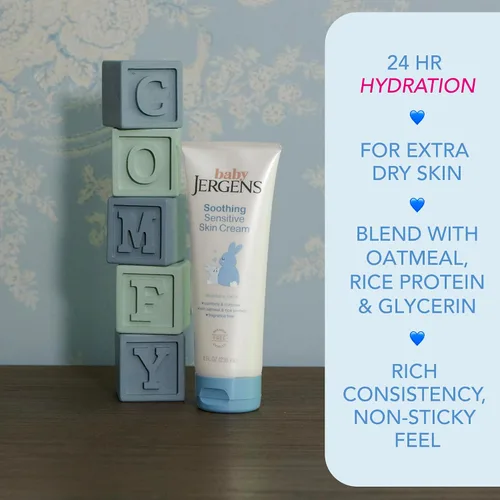 Vista 4 de Jergens Crema calmante para piel sensible para bebés, crema para piel seca infantil, crema para piel seca, probada por pediatras, sin fragancia, 8