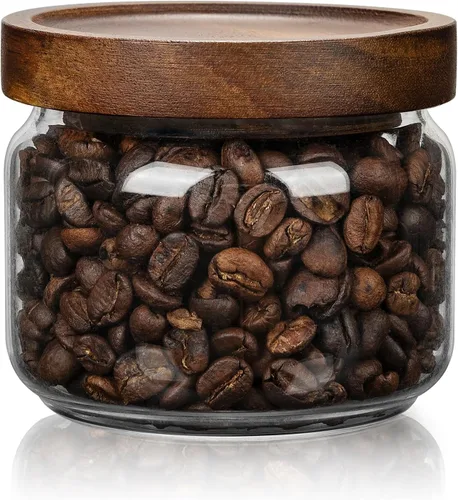 Vista 9 de 1 tarro de almacenamiento de vidrio con tapas herméticas, recipiente de café de 54 onzas líquidas (54.1 fl oz) con tapa de madera, recipiente