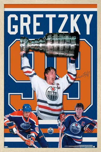 Vista 7 de Trends International Wayne Gretzky - Póster de pared de jersey, 22.4 pulgadas de largo x 14.7 pulgadas, versión enmarcada en madera de granero