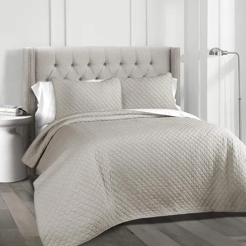 Vista 12 de Lush Decor Ava - Juego de colcha de 3 piezas con diseño de diamantes, tamaño King, color blanco
