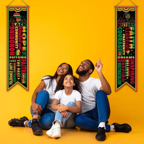 Vista 5 de Blulu 2 pancartas negras para puerta del mes de la historia, decoraciones para el aula, letrero de porche afroamericano, cartel inspirador