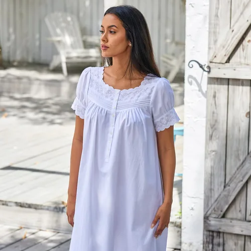 Vista 4 de Alexander Del Rossa Camisones de algodón blanco para mujer, camisones de verano para mujer, algodón suave