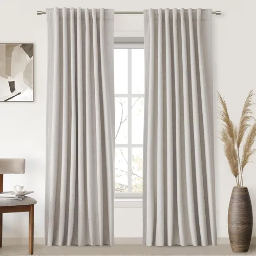 Vista 85 de UHITECH Cortinas cortas de lino de 24 pulgadas de largo para ventanas pequeñas de granja, cortinas opacas modernas para sala de estar, pestañas