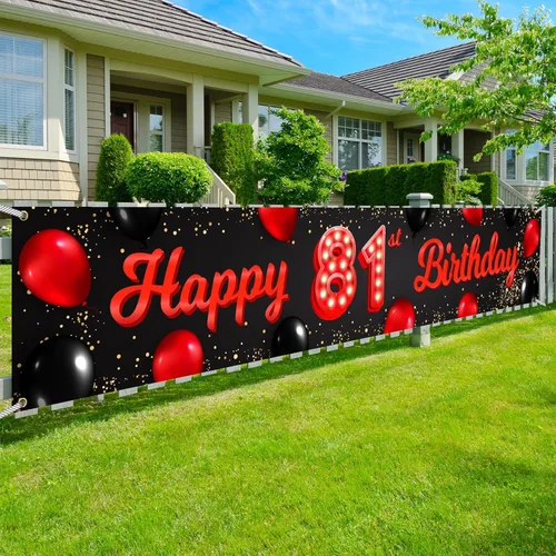 Vista 84 de Cartel de feliz cumpleaños número 10 color rojo y negro, globos para decoración temática para patio, jardín, niñas, mujeres, princesas, decoraciones