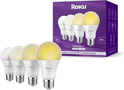 Vista 7 de Roku - Bombillas inteligentes (blancas, paquete de 1) - Bombillas A19 regulables con brillo y temperatura ajustables - Bombillas inteligentes WiFi