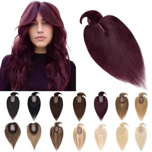 Vista 24 de SEGO Toppers para el cabello para mujer, cabello humano real con flequillo, base de seda de 2.8 x 5.1 in, 100% cabello humano Remy, clip en la parte
