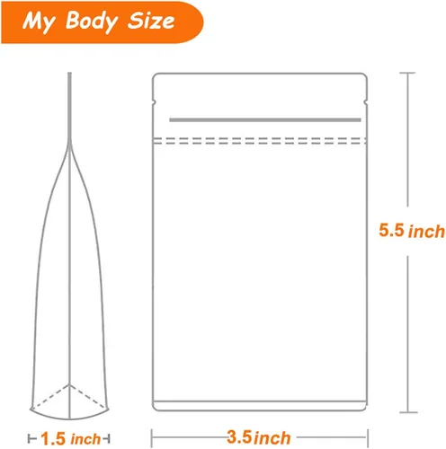 Vista 2 de 100 bolsas de pie, bolsas de papel kraft de 3.5 x 5.5 pulgadas con ventana transparente, bolsas reutilizables con cremallera para almacenamiento