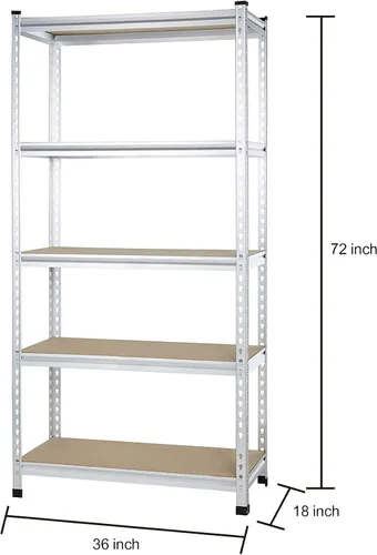 Vista 2 de Amazon Basics - Estantería de almacenamiento de resistencia media de doble poste, 5 niveles, tablero prensado, aluminio, 36 x 18 x 72 Servicio