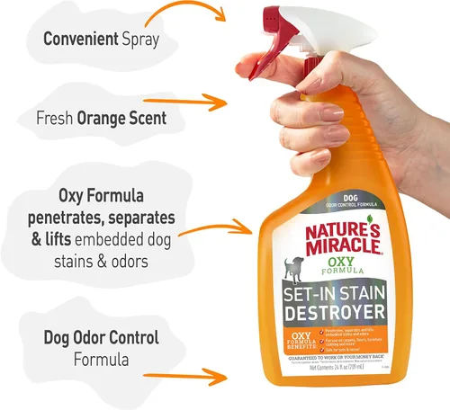 Vista 6 de Nature's Miracle Destructor de manchas para desorden de perros, 24 onzas, fórmula Oxy con aroma a naranja