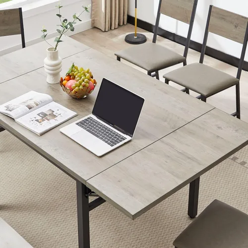 Vista 5 de KEVINSPACE Mesa de comedor plegable de 63.2 pulgadas, mesa de comedor extensible de madera MDF, mesa de comedor de hojas colgantes de madera