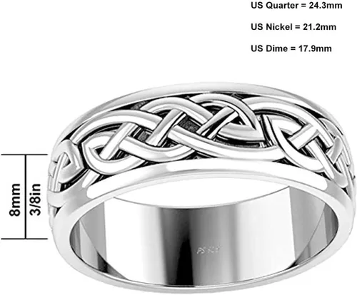 Vista 4 de And Gems - Anillo giratorio de plata de ley 925 con nudo celta irlandés para hombre, Plata de ley 925, plata