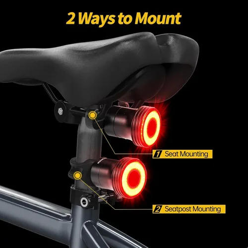 Vista 7 de Luz trasera inteligente para bicicleta, detección de frenos, encendido