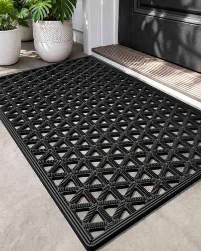 Vista 11 de DEXI - Tapete para puerta de entrada exterior, 36 x 48 pulgadas Nubs de cono negro