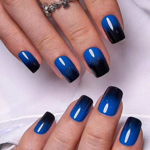 Vista 45 de CurvLife - Uñas postizas cuadradas cortas a presión, color blanco brillante Cuadrado Gradiente Blanco