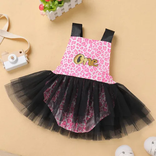 Vista 24 de IBTOM CASTLE Vestido de princesa tutú para niña pequeña con estampado de leopardo, dona, ratón, vestido de princesa con funda para pañales, conjunto