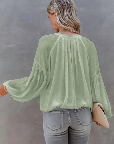 Vista 2 de Sunborui Womens Balloon Long Sleeve Button Up Tops Relaxed Fit Casual Shirts Lightweight Cute Blouses