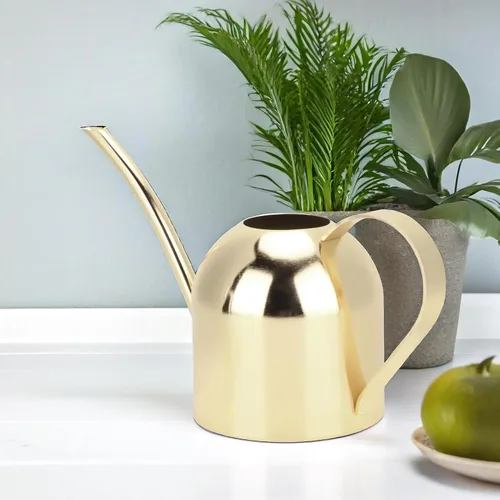 Vista 8 de Regadera para plantas de interior, regadera pequeña de 17 onzas de acero inoxidable con boquilla larga para plantas de interior y exterior (dorado)