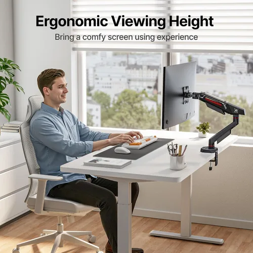 Vista 9 de ARES WING Brazo de monitor único para pantallas ultraanchas curvadas planas de 17 a 40 pulgadas de hasta 26.5 libras, soporte para monitor único