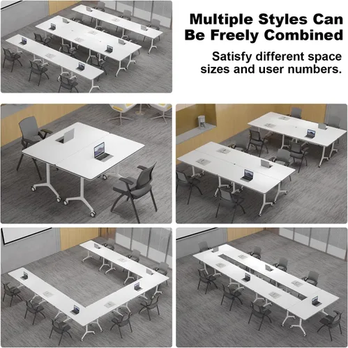 Vista 8 de Mesa de conferencias con tapa abatible, mesa modular plegable para sala de conferencias con ruedas, mesa de sala de reuniones con ruedas, moderna