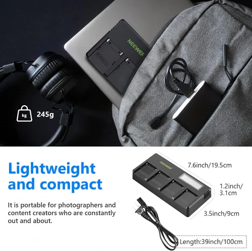 Vista 7 de Neewer Cargador de Batería de 4 Canales NP-F con Pantalla LCD y Adaptador de Energía, Compatible con Baterías Li-ion de Sony NP-F550 F570 F750 F770