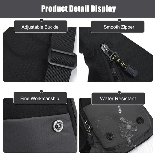 Vista 4 de Qidelong Bolso bandolera para hombres y mujeres, delgado bolso de bolsillo personal, mochila de hombro en el pecho, mochila casual, riñonera de viaje