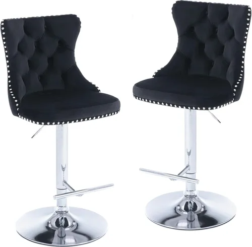 Vista 12 de LKTART Juego de 2 taburetes de bar giratorios con altura de asiento ajustable, taburetes de bar tapizados de terciopelo con base cromada
