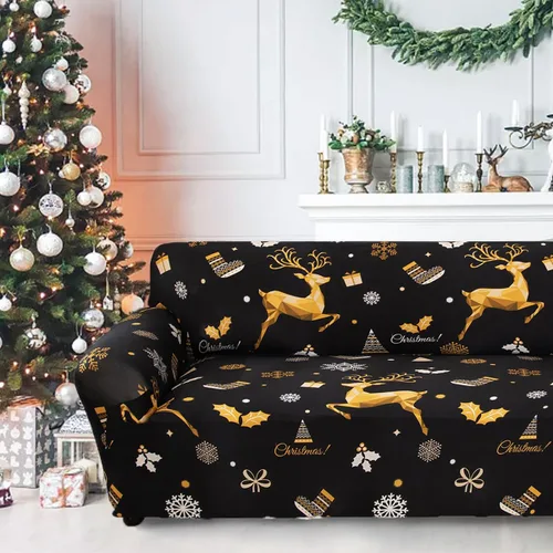 Vista 11 de Mybedsoul Funda de sofá de Navidad con estampado de Papá Noel, lavable, protector de muebles con parte inferior elástica, decoración navideña